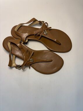 MICHAEL Michael Kors Nori Brown Leather T‑Strap Sandals Size 6